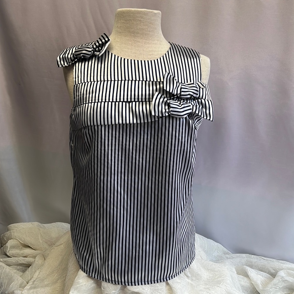 Silver and Navy Striped Sleeveless Banana Republic Top with Bow Accents Size S
